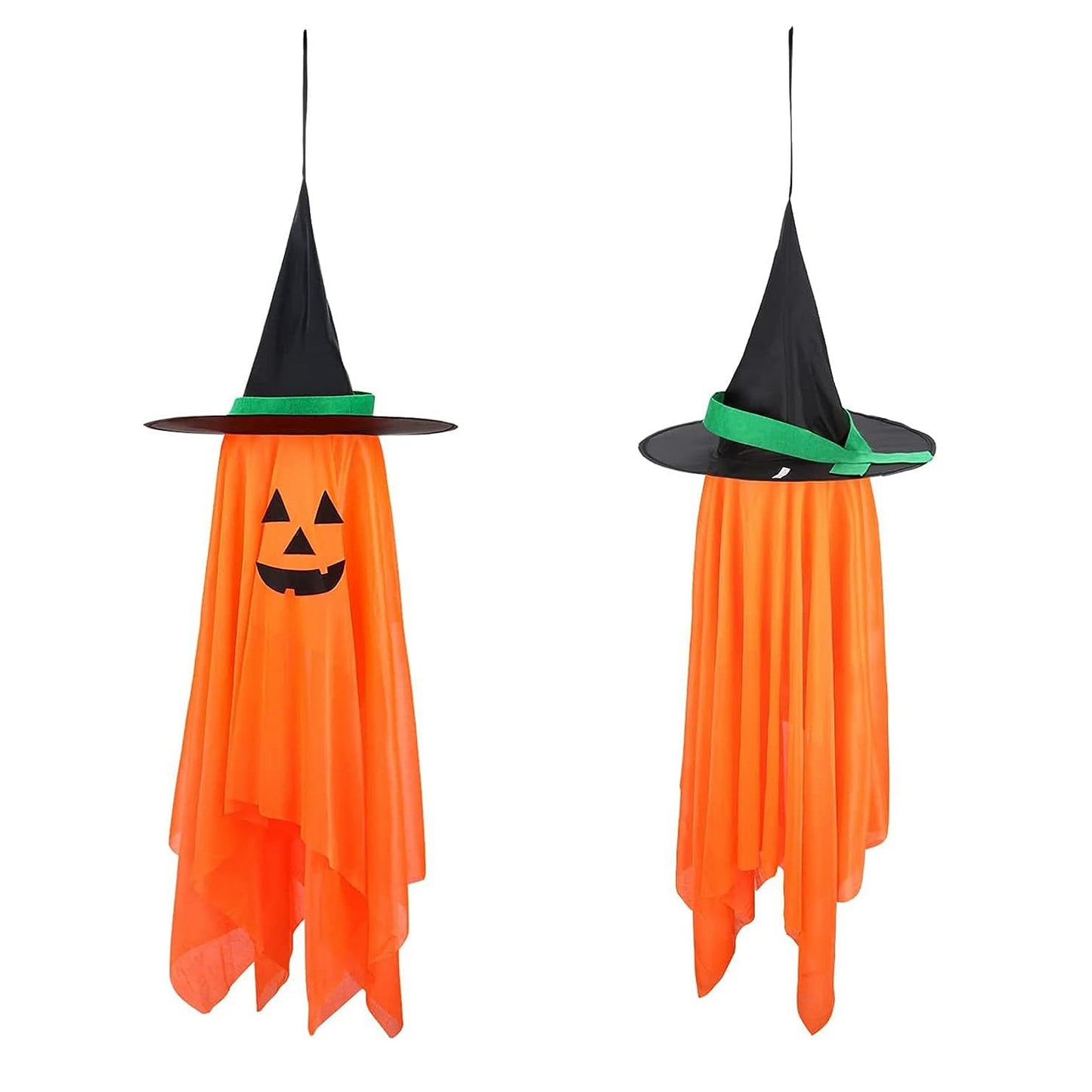 Hanging Ghost Decorations with Pumpkin Wizard Hats - 2Pcs