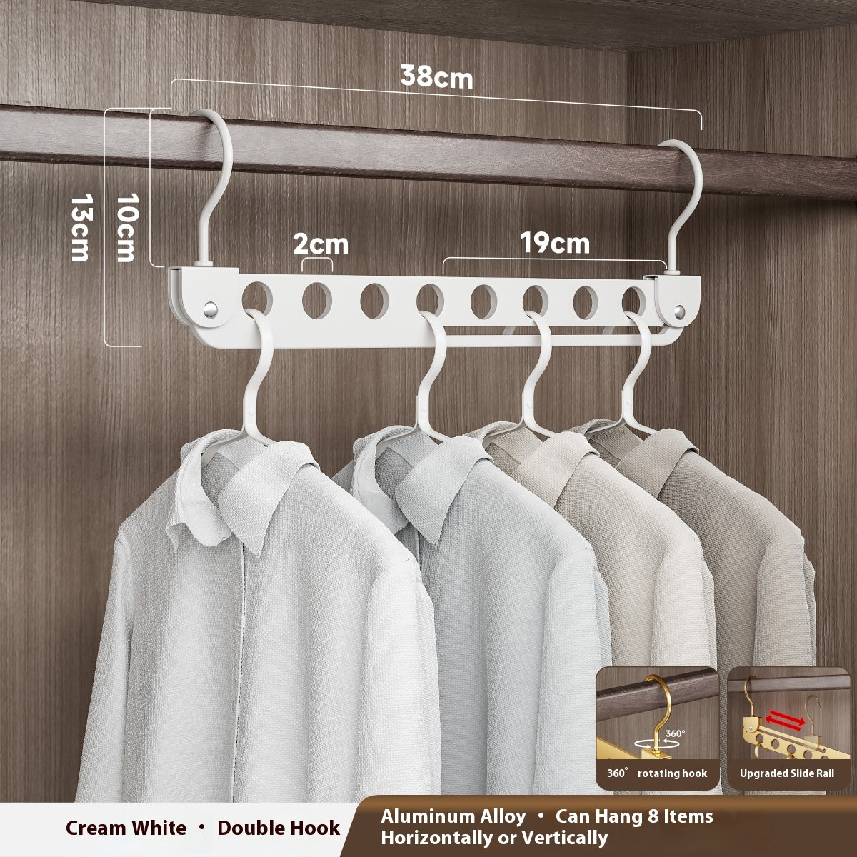 Multi-Functional Folding Clothing Storage Rack with Double Hooks - Light Luxury Gold, Gray