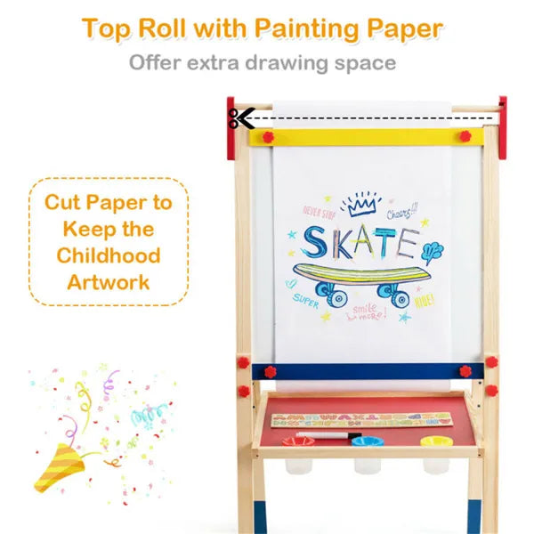 3-in-1 Kids Art Easel - Double-Sided Magnetic Board with Paper Roll