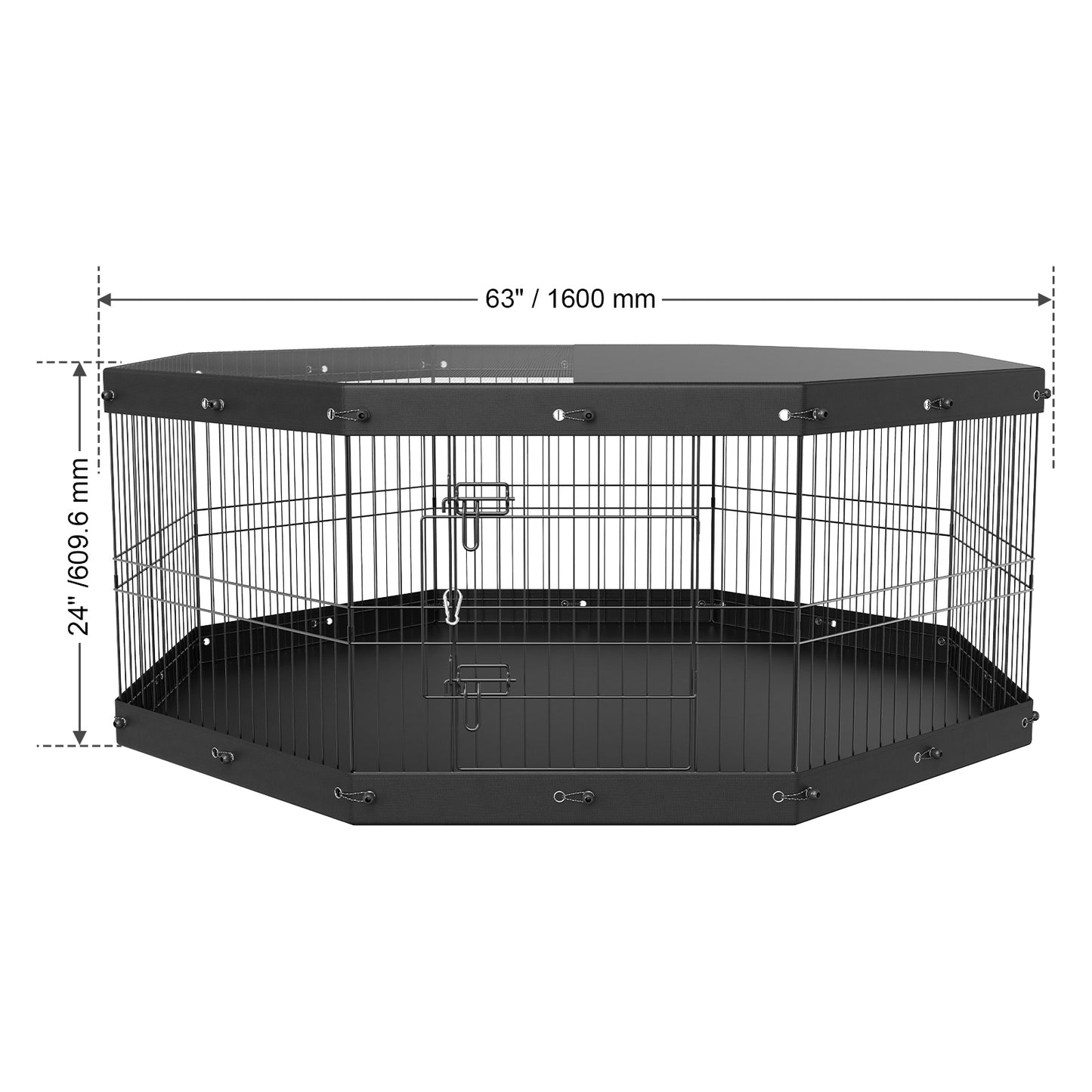 Foldable Metal Dog Playpen with Top Cover - 8 Panels, 24in H