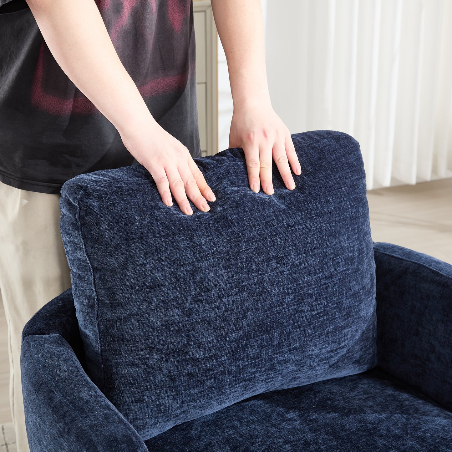 360 Degree Swivel Velvet Accent Chair - Blue