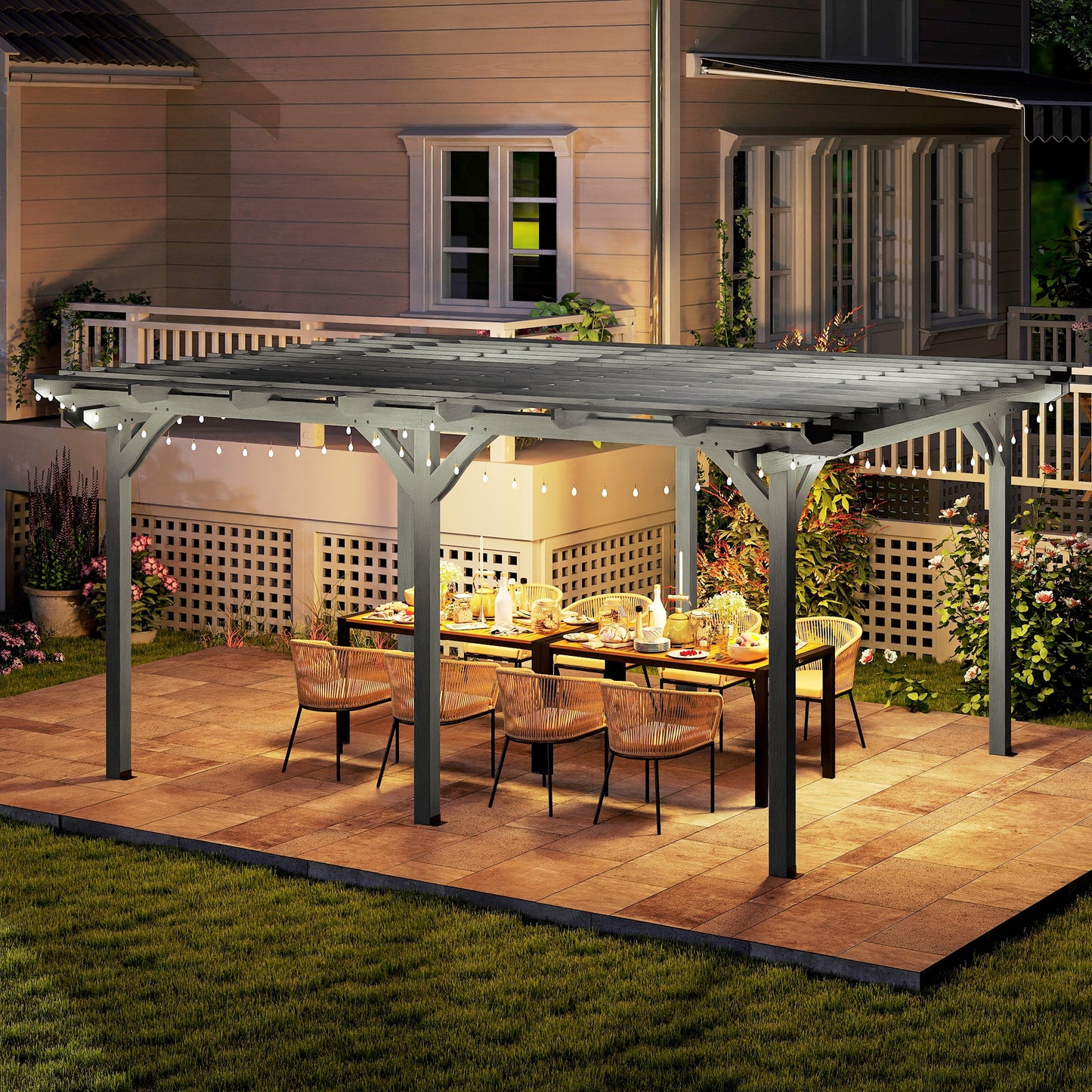 Wood Pergola for Climbing Plants - Gray Outdoor Gazebo