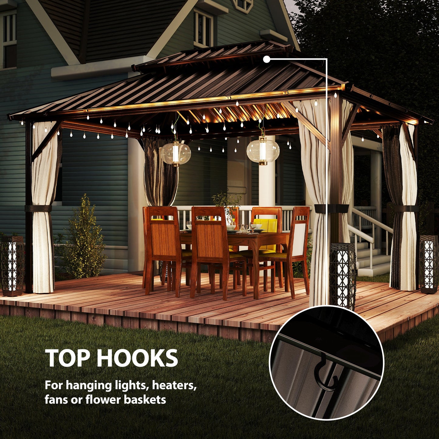 10' x 14' Hardtop Gazebo with Steel Roof Canopy - Brown