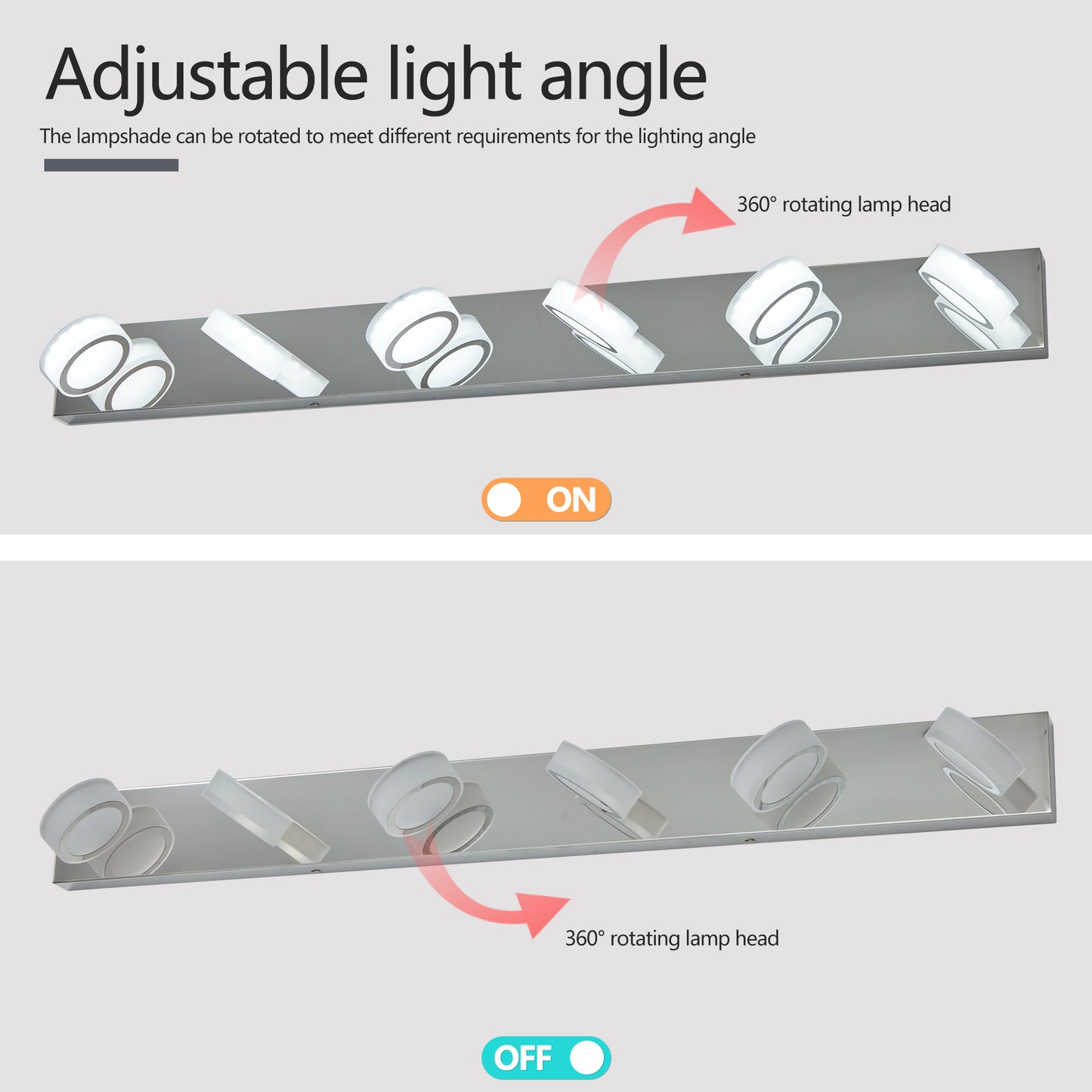 6-Light LED Vanity Light Fixture - Dimmable Chrome Bathroom Lighting