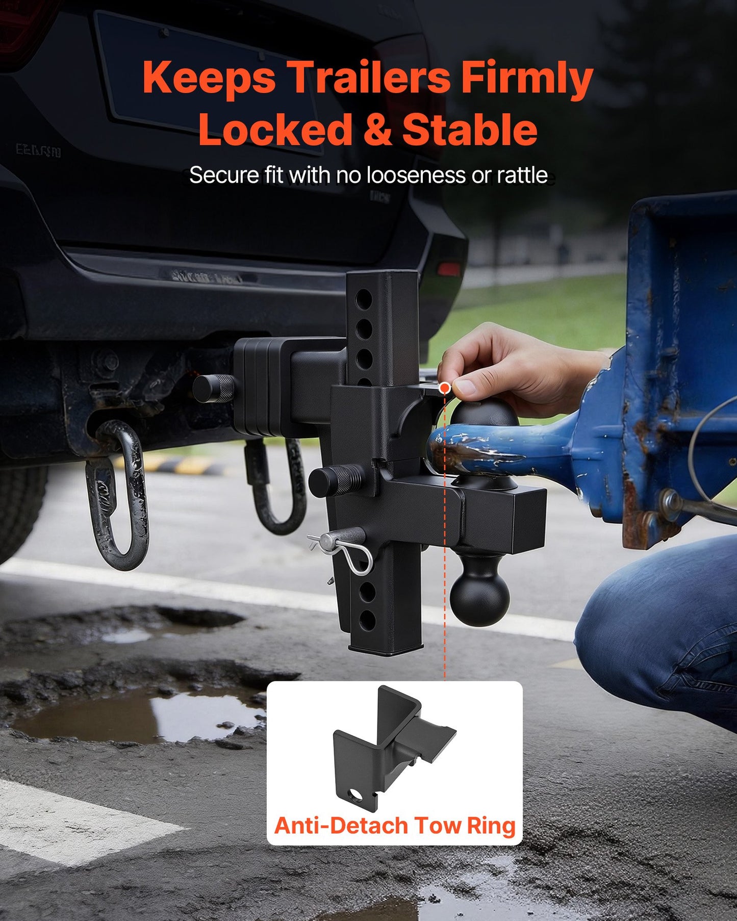 Adjustable Trailer Hitch Ball Mount for 2.5-Inch Receiver, 21000 lbs GTW, 9-Inch Drop, Black