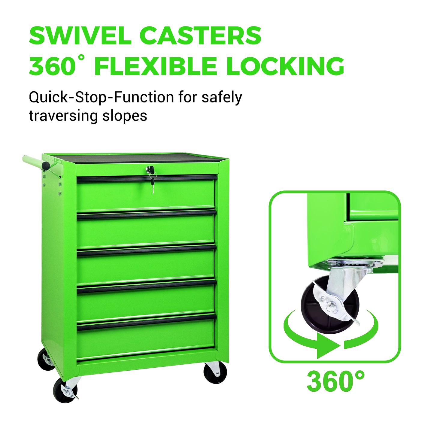 Excelo 5-Drawer Rolling Tool Chest - Steel Garage & Workshop Storage, Green