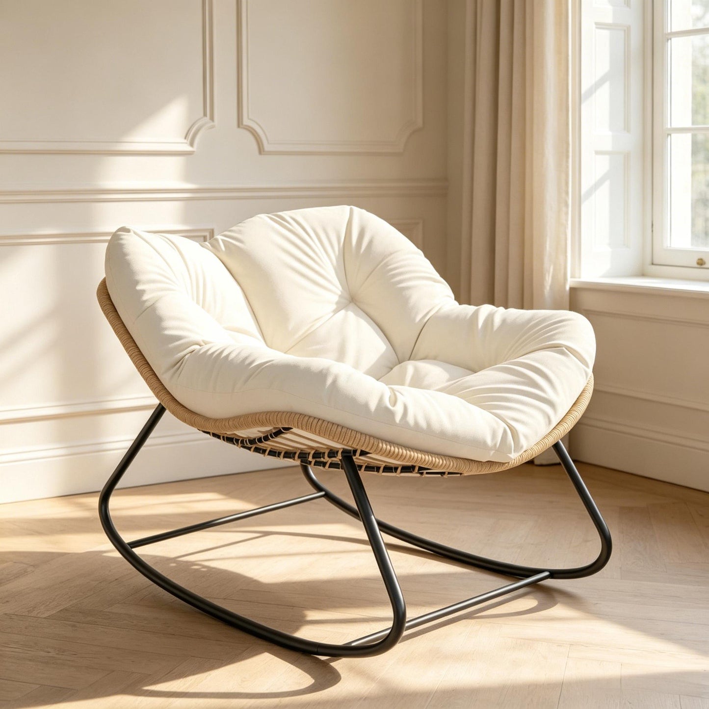 Oversized Rocking Egg Chair with Cushion - Beige Outdoor Seating