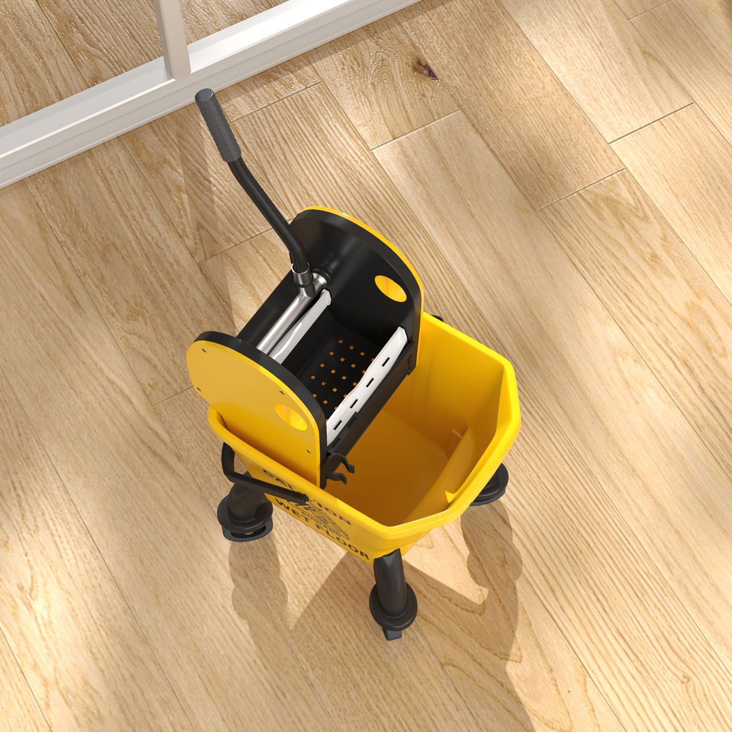 Yellow Mop Bucket with Wringer and Wheels - 27.5 Quart Floor Cleaning Cart