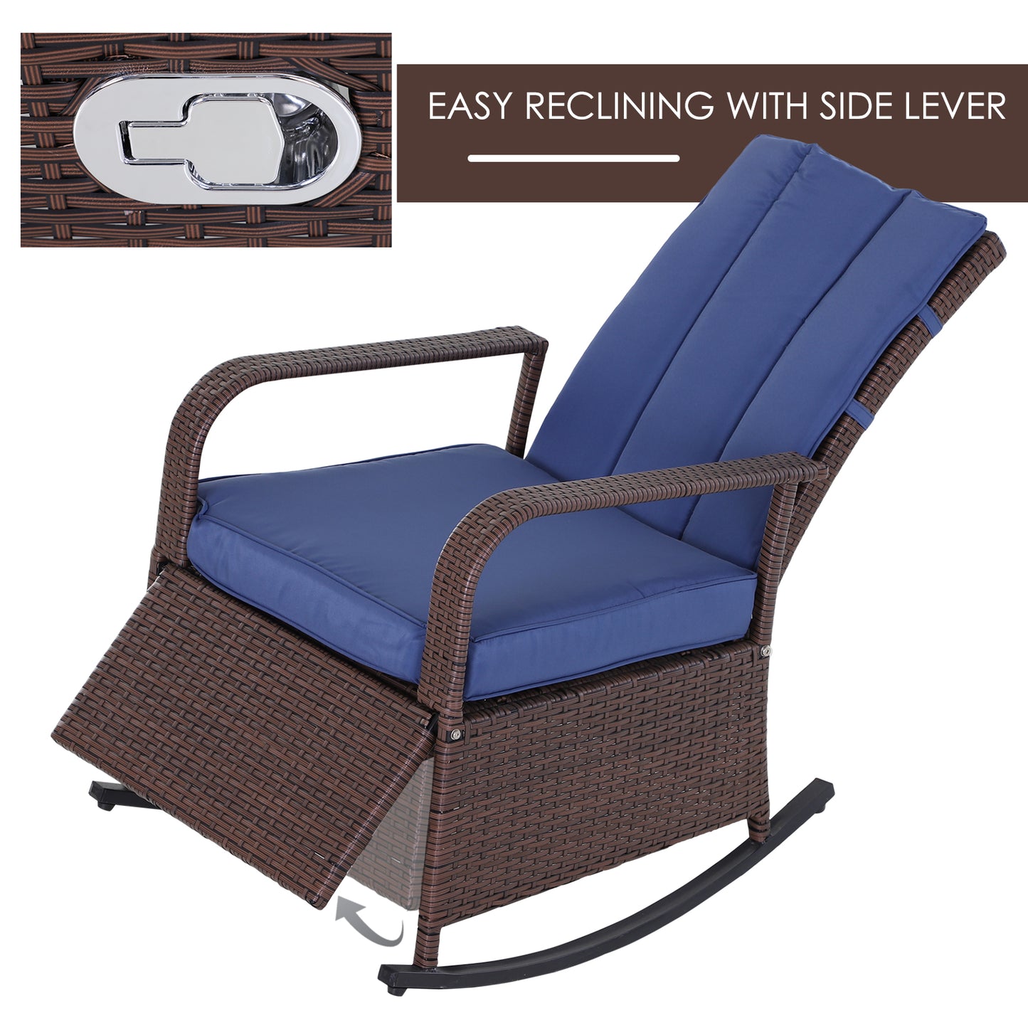 Outdoor Rattan Wicker Rocking Chair with Cushion & Footrest