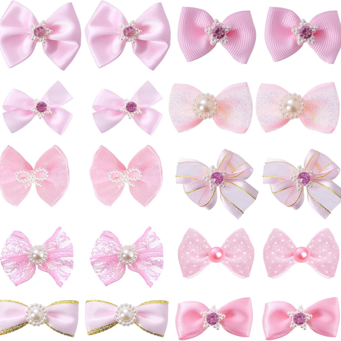 Pet Dog Hair Bows Set - 20 Cute Elastic Ribbon Accessories for Small to Large Dogs