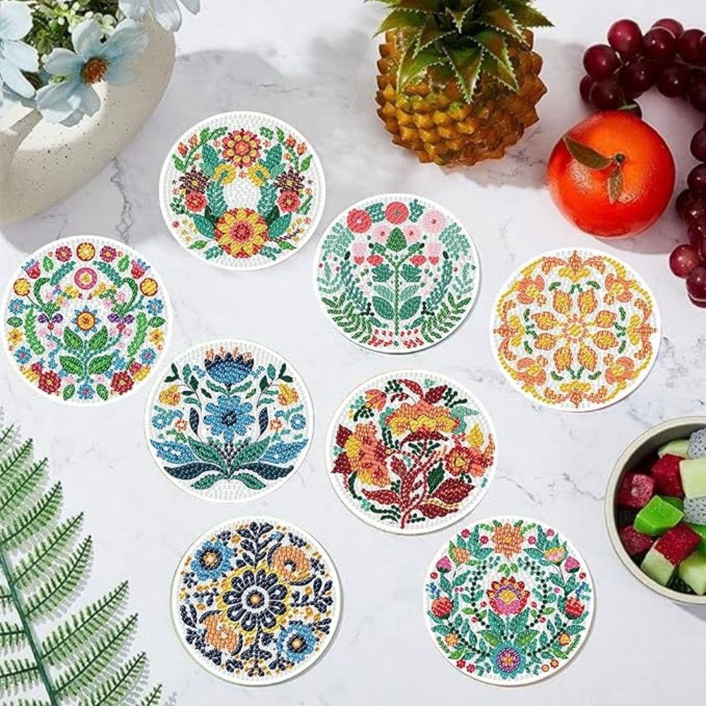 DIY Diamond Painting Coaster Kit with Holder - 9.7cm Craft Supplies for Adults & Beginners
