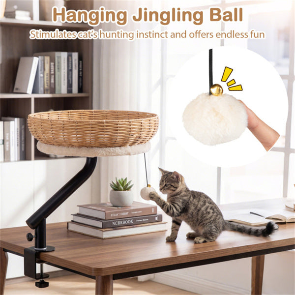 Rotatable Desktop Cat Bed Perch with Jingle Ball - Black & White