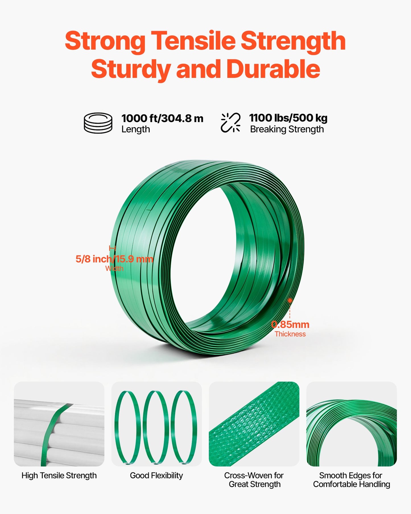 Heavy Duty Strapping Kit with Sealer and 1000ft PET Band for Warehouse Shipping