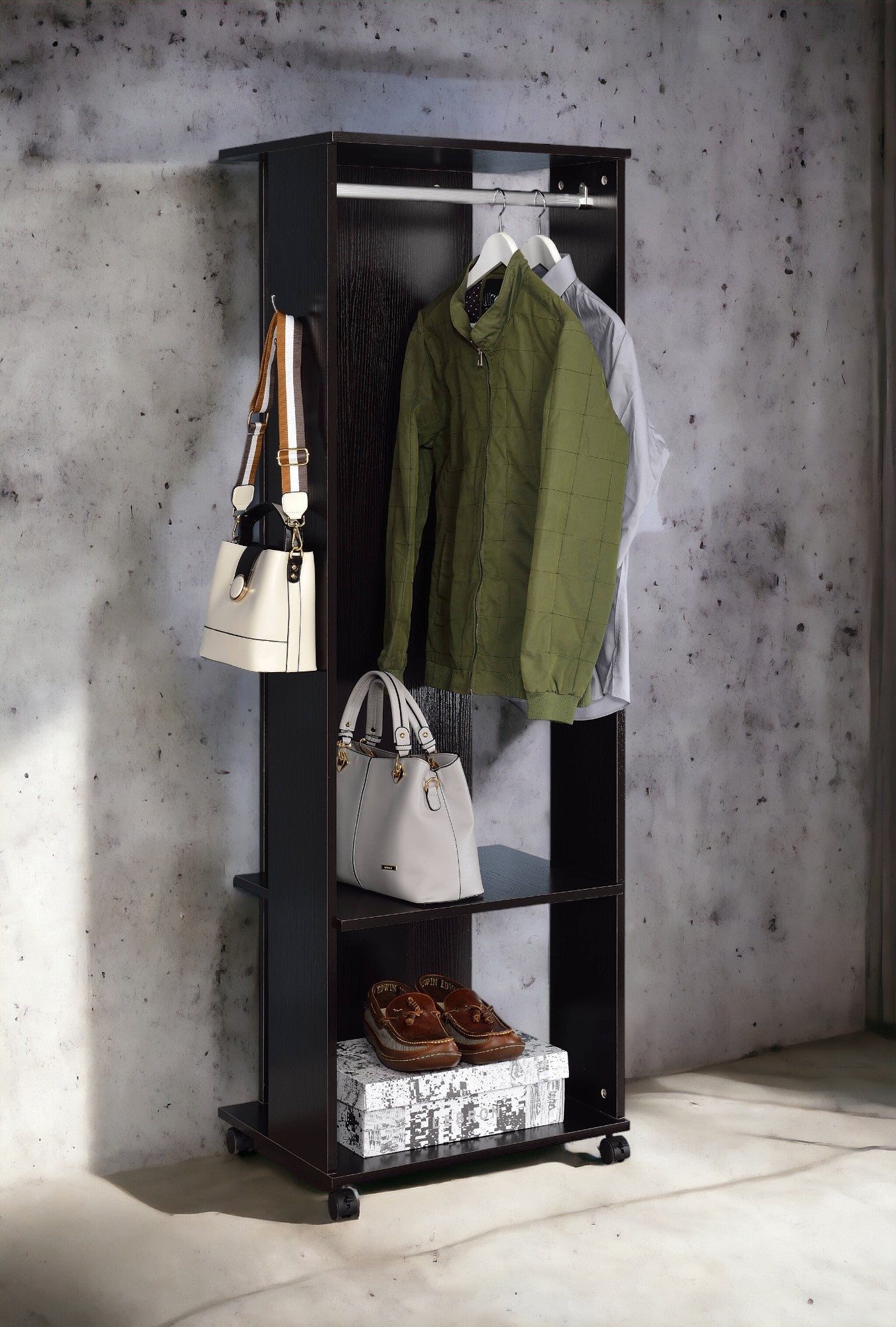 Espresso Finish Hall Tree with Mirror and Storage