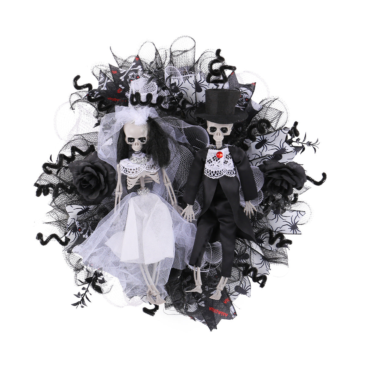 Halloween Skull Bride Groom Mesh Garland Horror Decoration Prop - Wedding & Party Decor