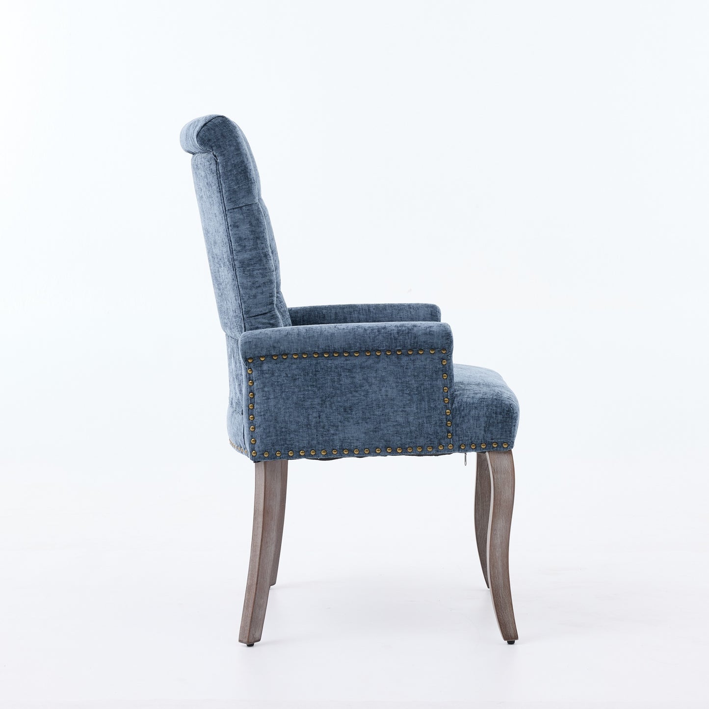 Upholstered Chenille Fabric Accent Dining Chair, Curved Solid Wood