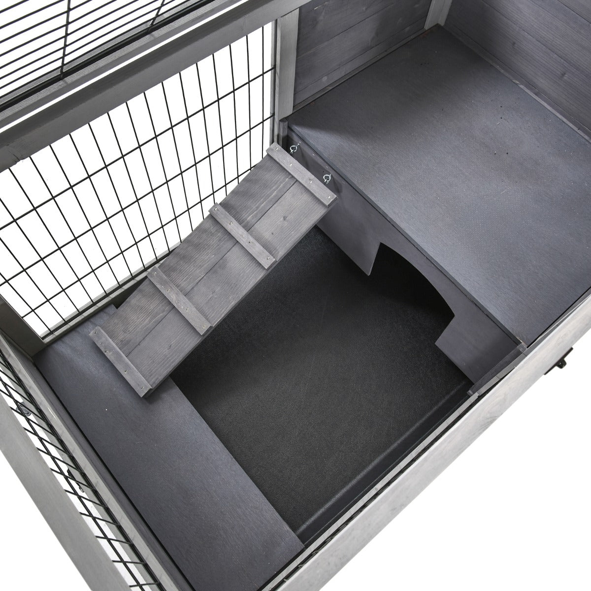 Indoor Small Animal Cage with Enclosed Run and Wheels - Wooden Rabbit & Guinea Pig Habitat