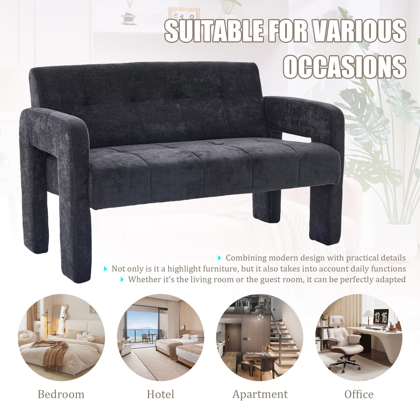 Nordic Modern Double Armchair - Upholstered Sofa in Black