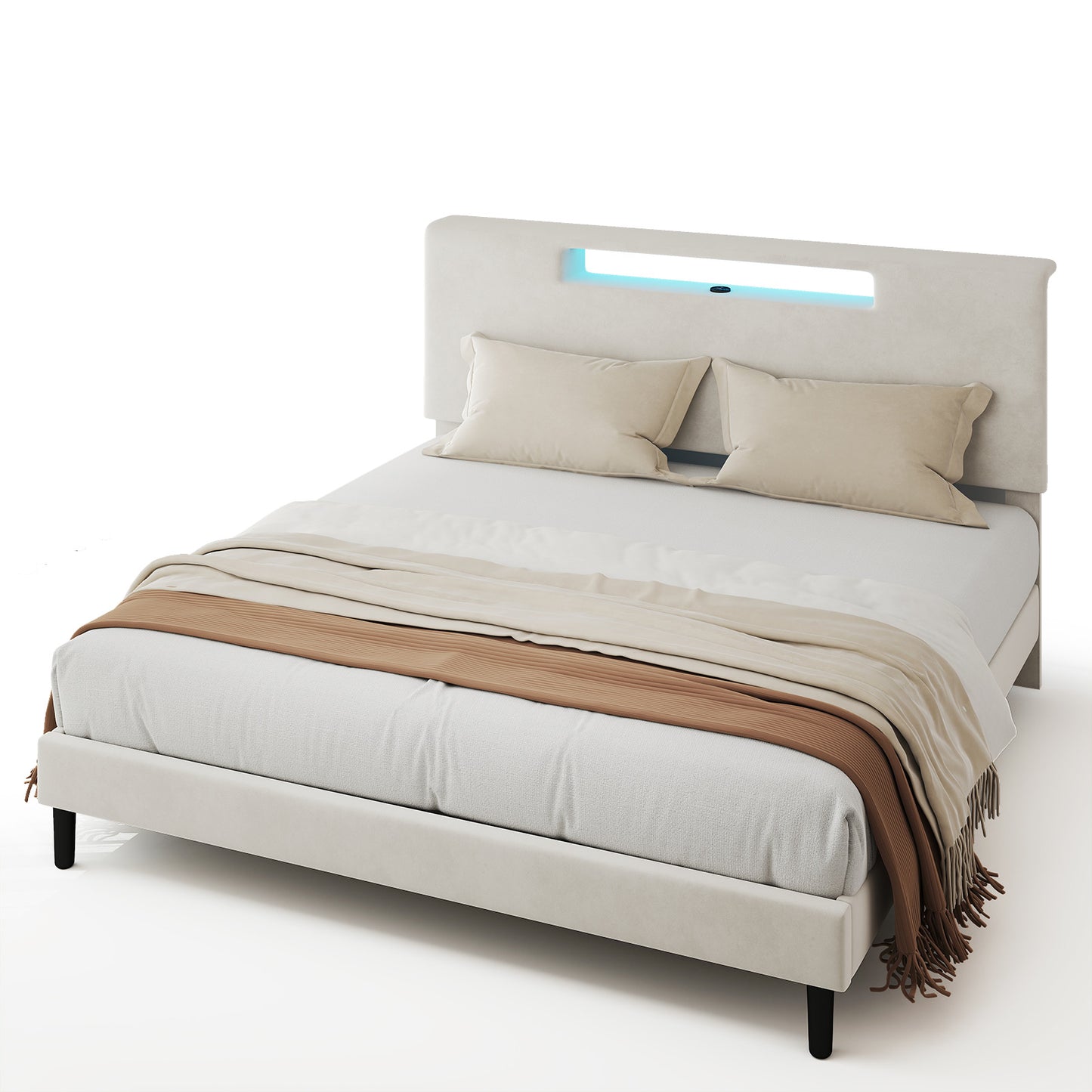 King Size Bed Frame Upholstered High Headboard Mattress Foundation