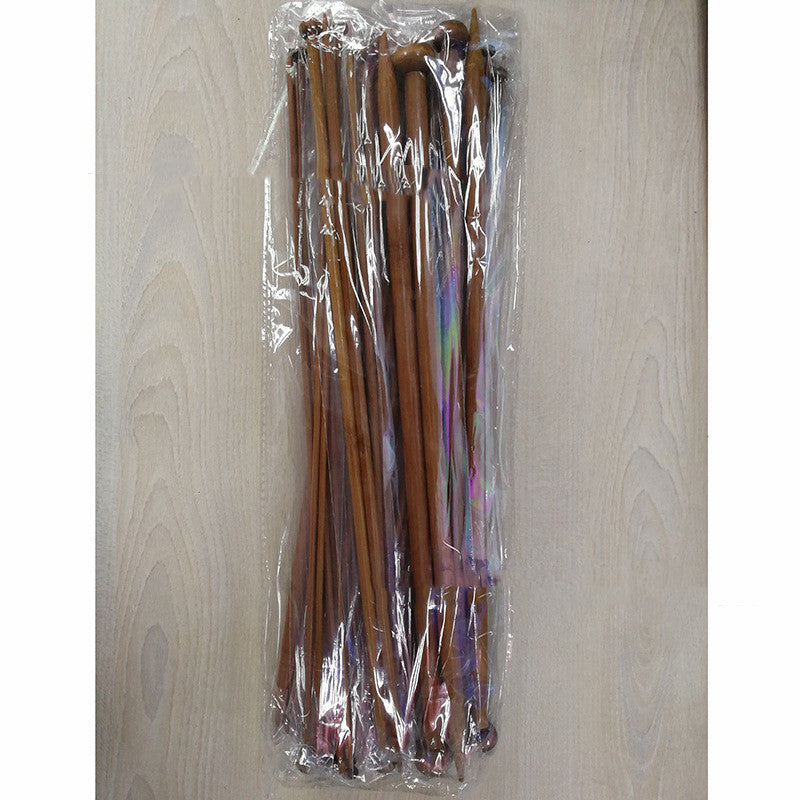 Wooden Knitting Needles Set - Carbonized & Bleached Round Beads, 25cm & 36cm