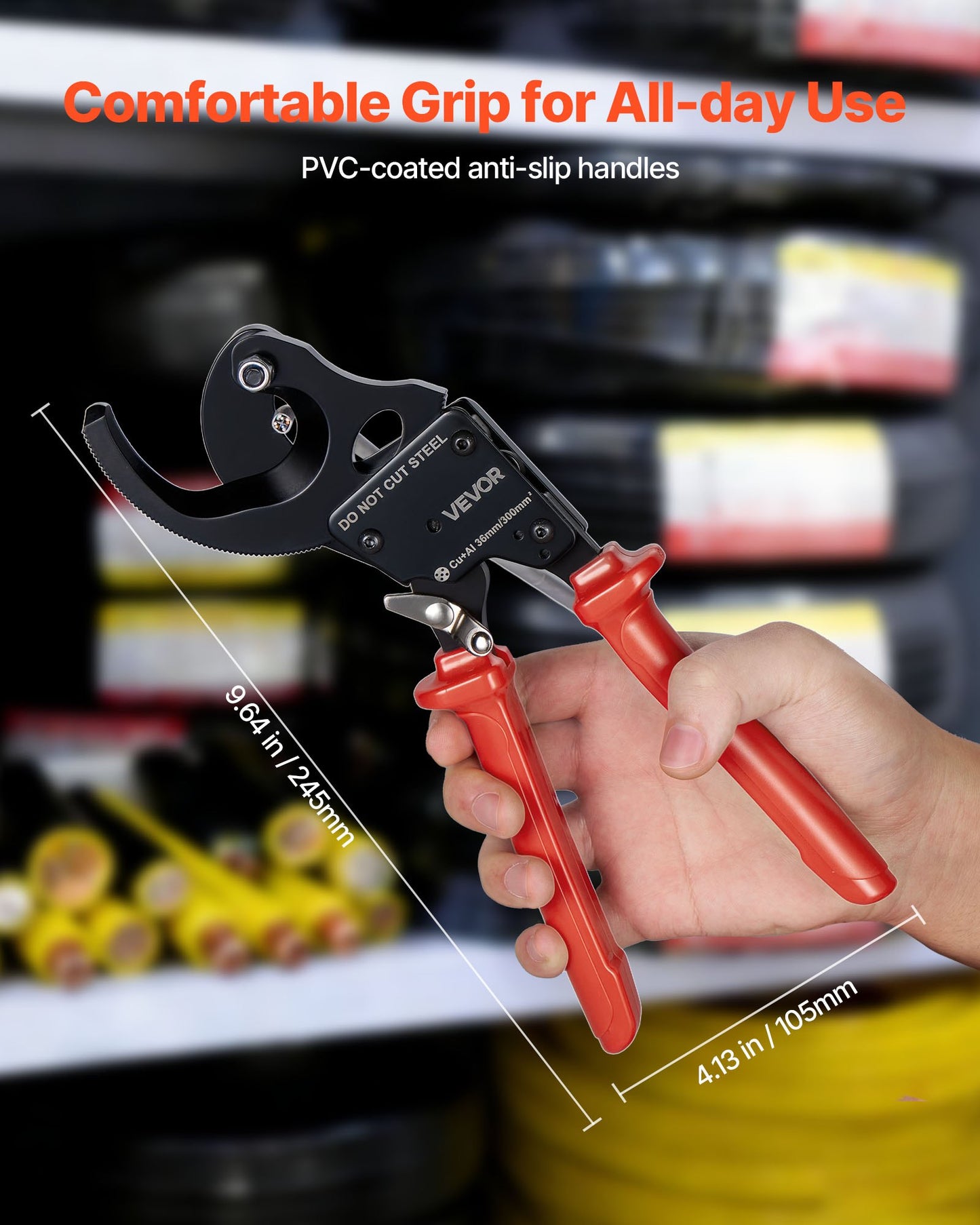 Heavy Duty Ratchet Cable Cutter for Copper & Aluminum Wires - 600 MCM, Insulated Handles