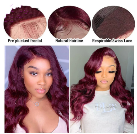 European American Burgundy Mid-Length Curly Hair - Heat Resistant & Dyable