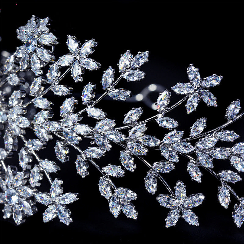 Bridal Baroque Copper Zircon Headband Tiara - Silver