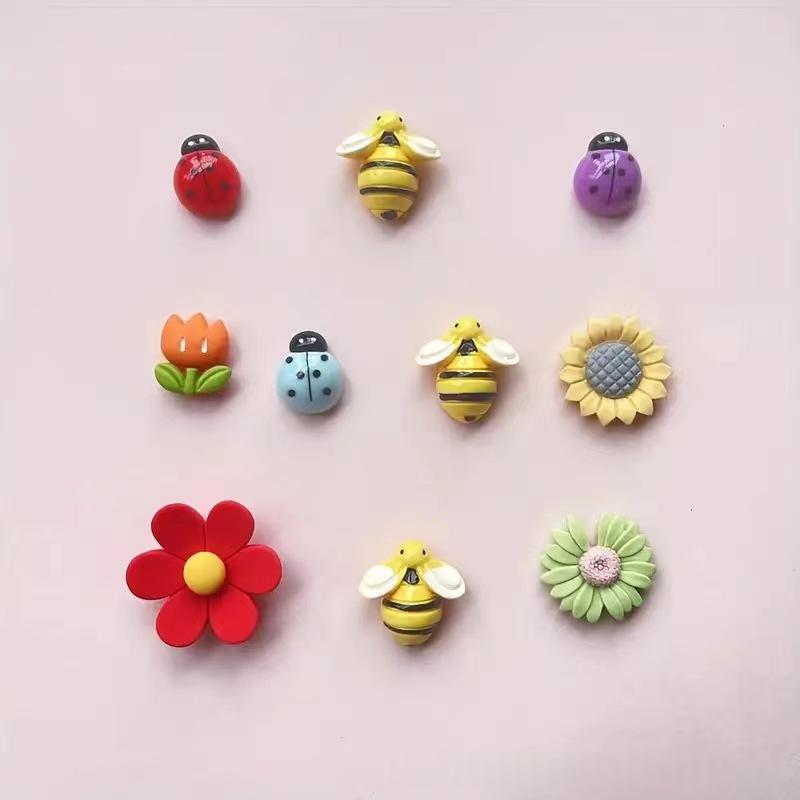 Cartoon Flower Refrigerator Magnets Set - 10 Resin Magnet Decor