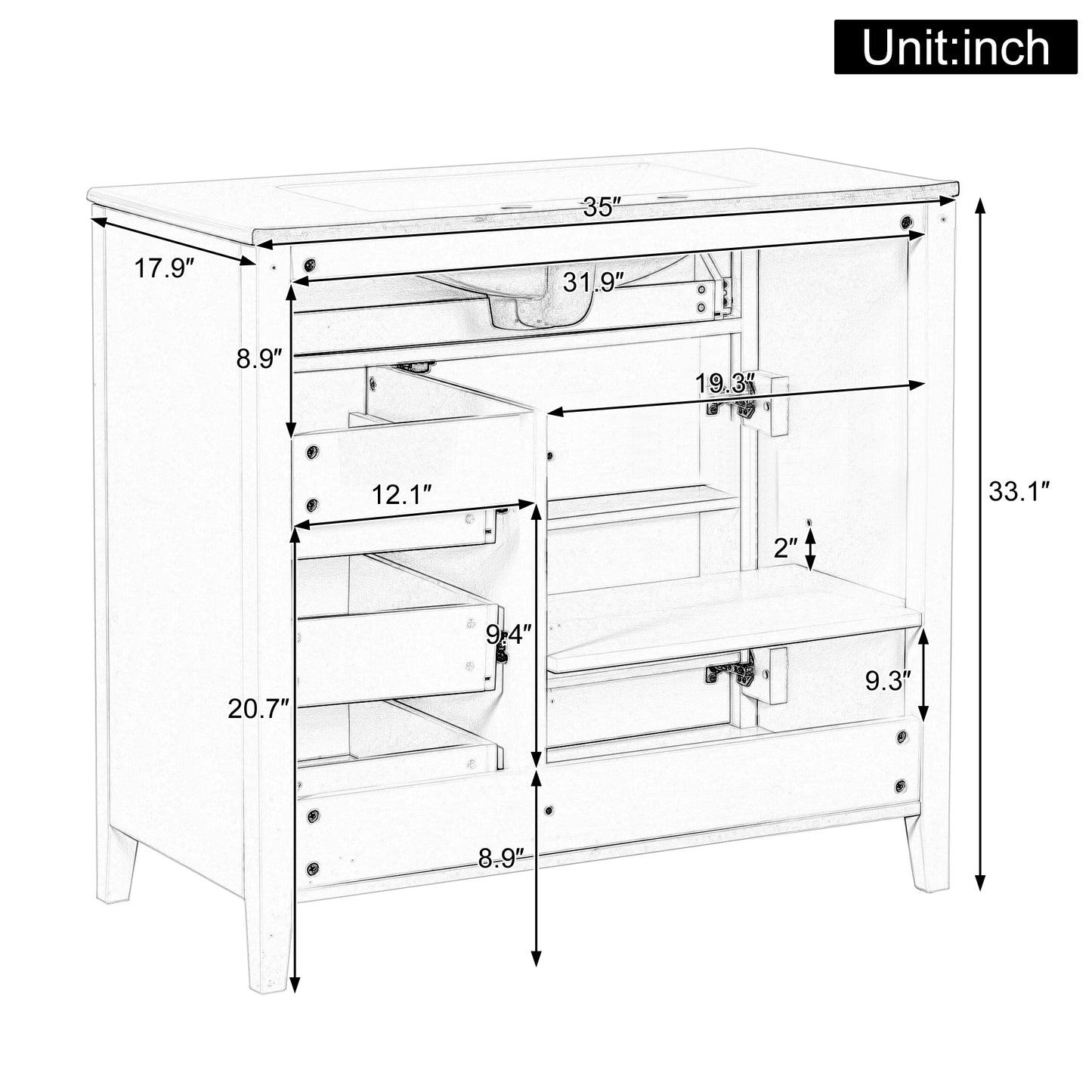 36-Inch Gray Bathroom Vanity with Sink and Storage Drawers
