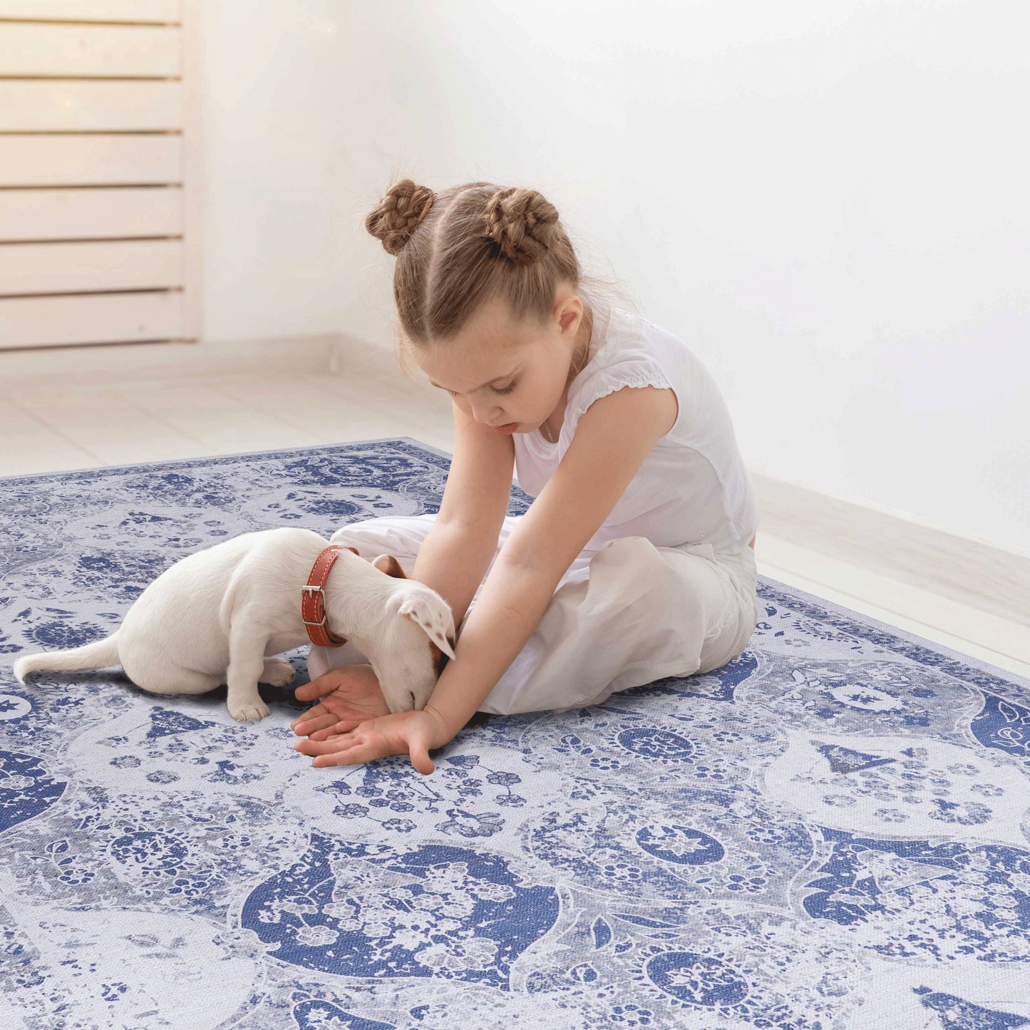 MAVAL Blue Washable Rug 5x8 Area Blue, 5' X 8'