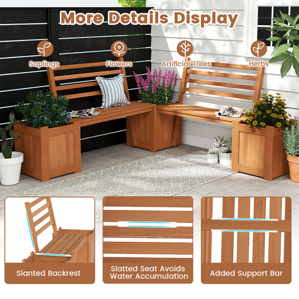 Wooden Planter Bench Set with 2 Open-ended Planter Boxes - Natural