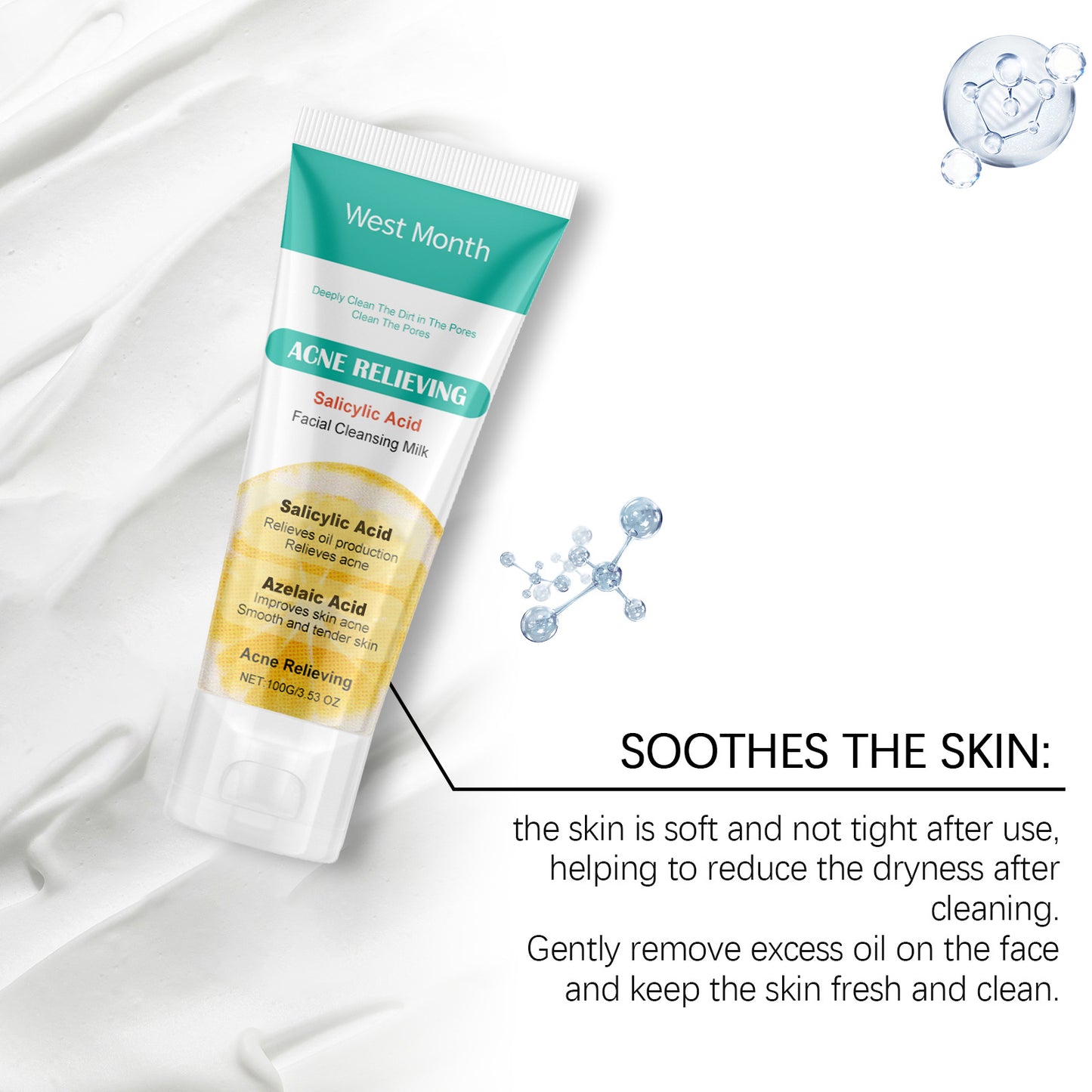 Salicylate Acne Facial Cleanser - Moisturizing 100g for Clear Skin