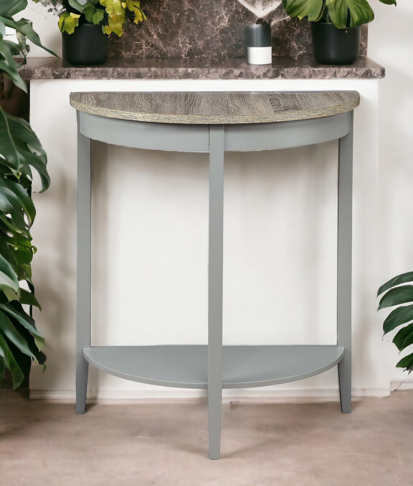 Justino Gray Oak Console Table - Elegant Half-Moon Design