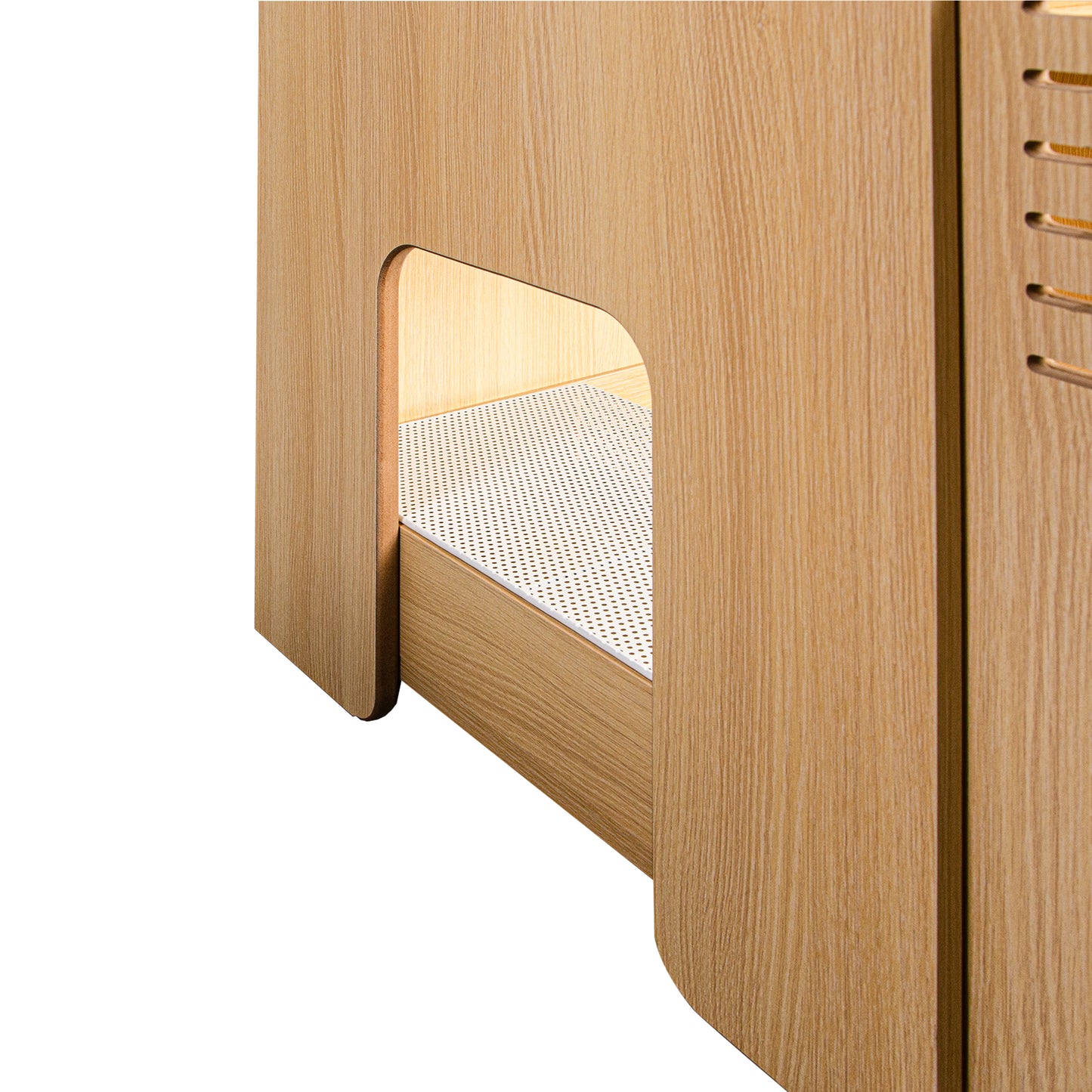 Wooden Cat House with Scratching Pad and Hidden Litter Box, Spacious Pet Furniture