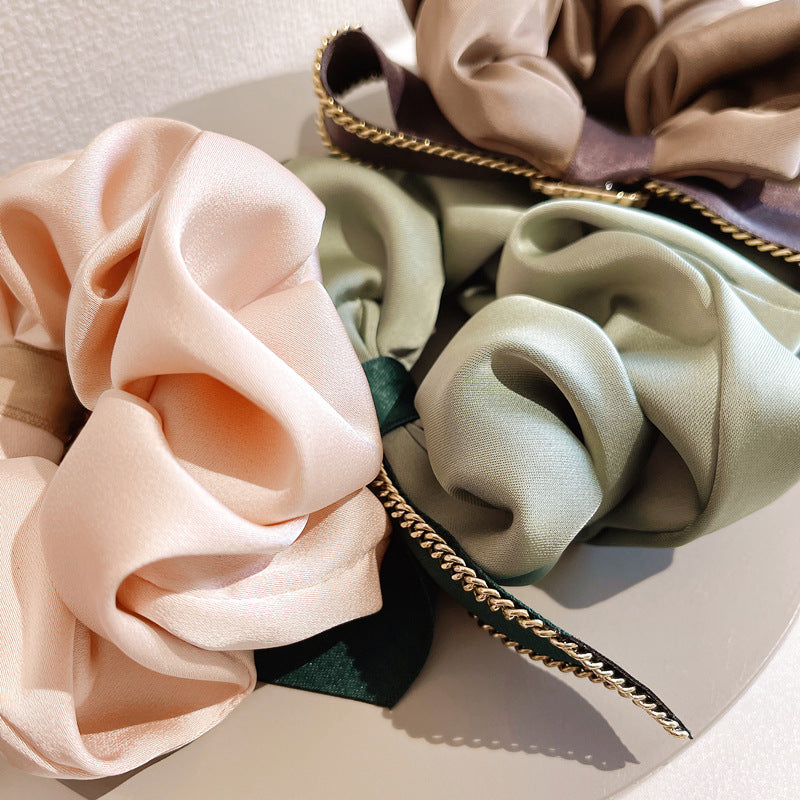 Women's Fabric Bow Hair Tie with Chain - Korean Style
