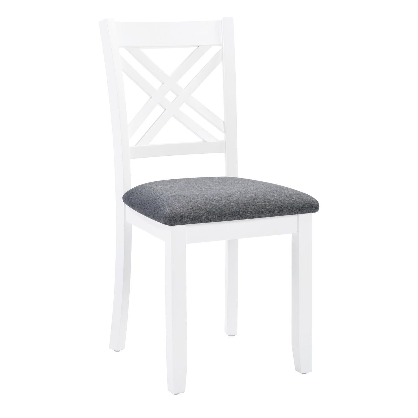 7-Piece Solid Wood Dining Set with 6 Upholstered Chairs - Grey & White