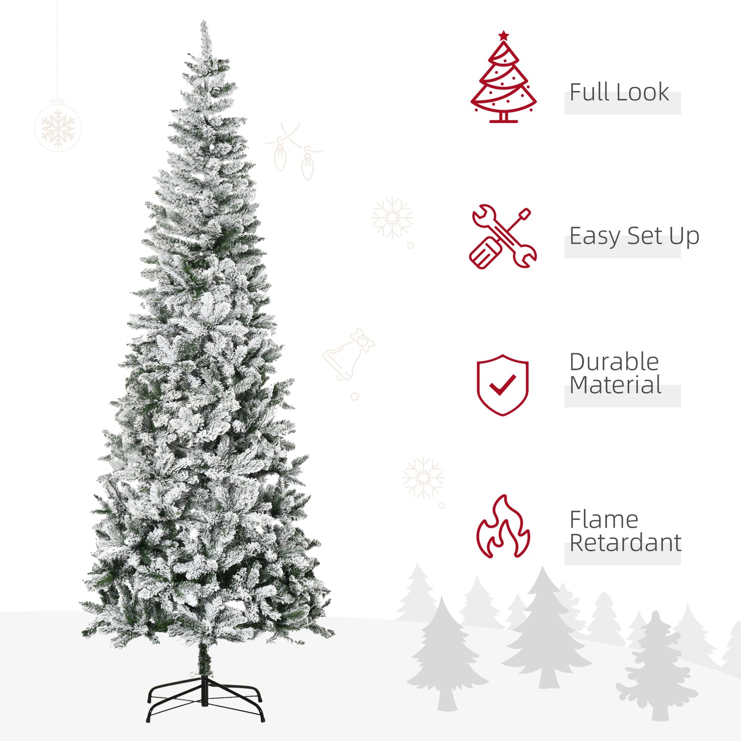 9ft Snow-Flocked Slim Pine Artificial Christmas Tree - Green
