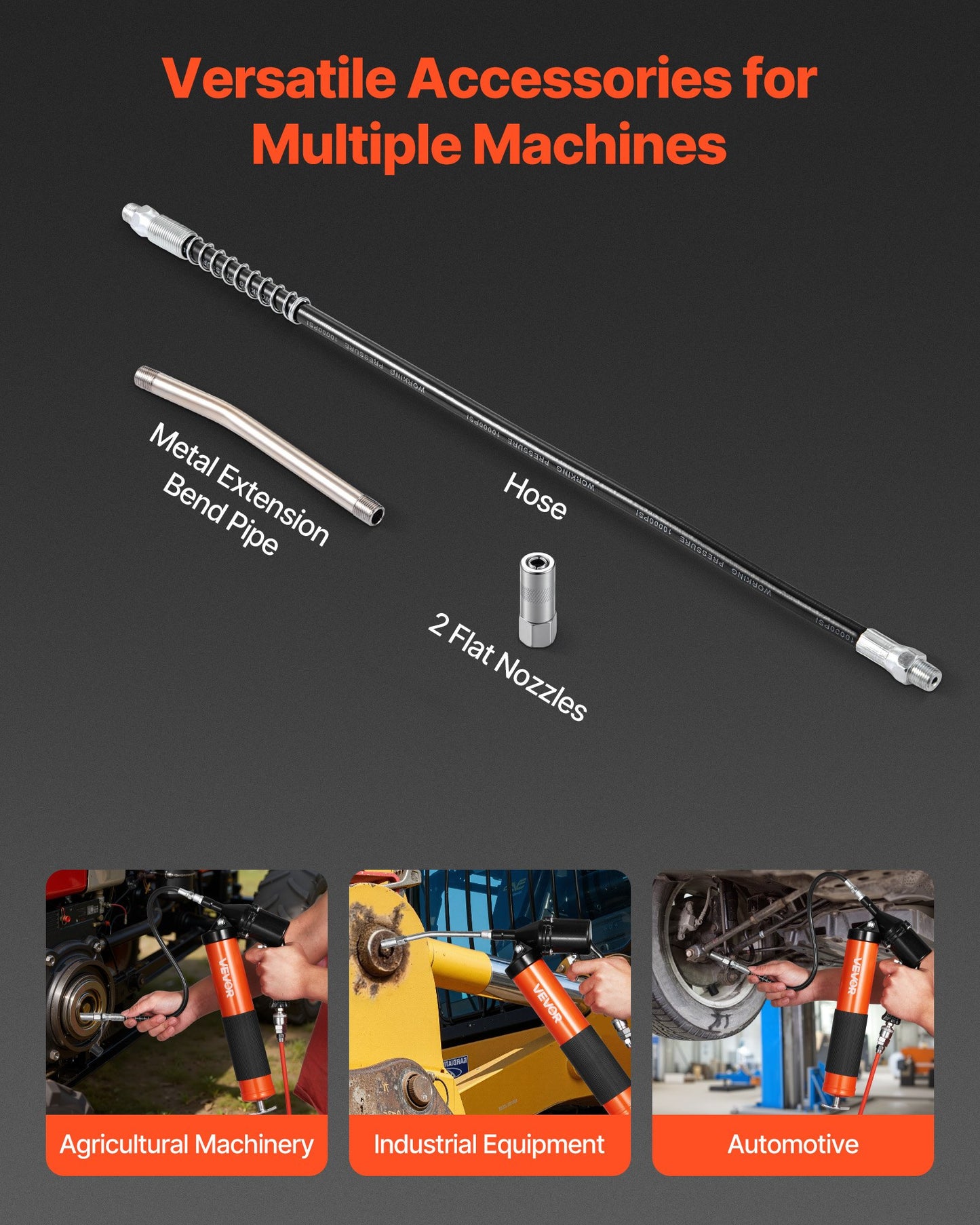 Heavy Duty Grease Gun 6000 PSI Pistol Grip Kit with 14 oz Capacity & 18-Inch Hose