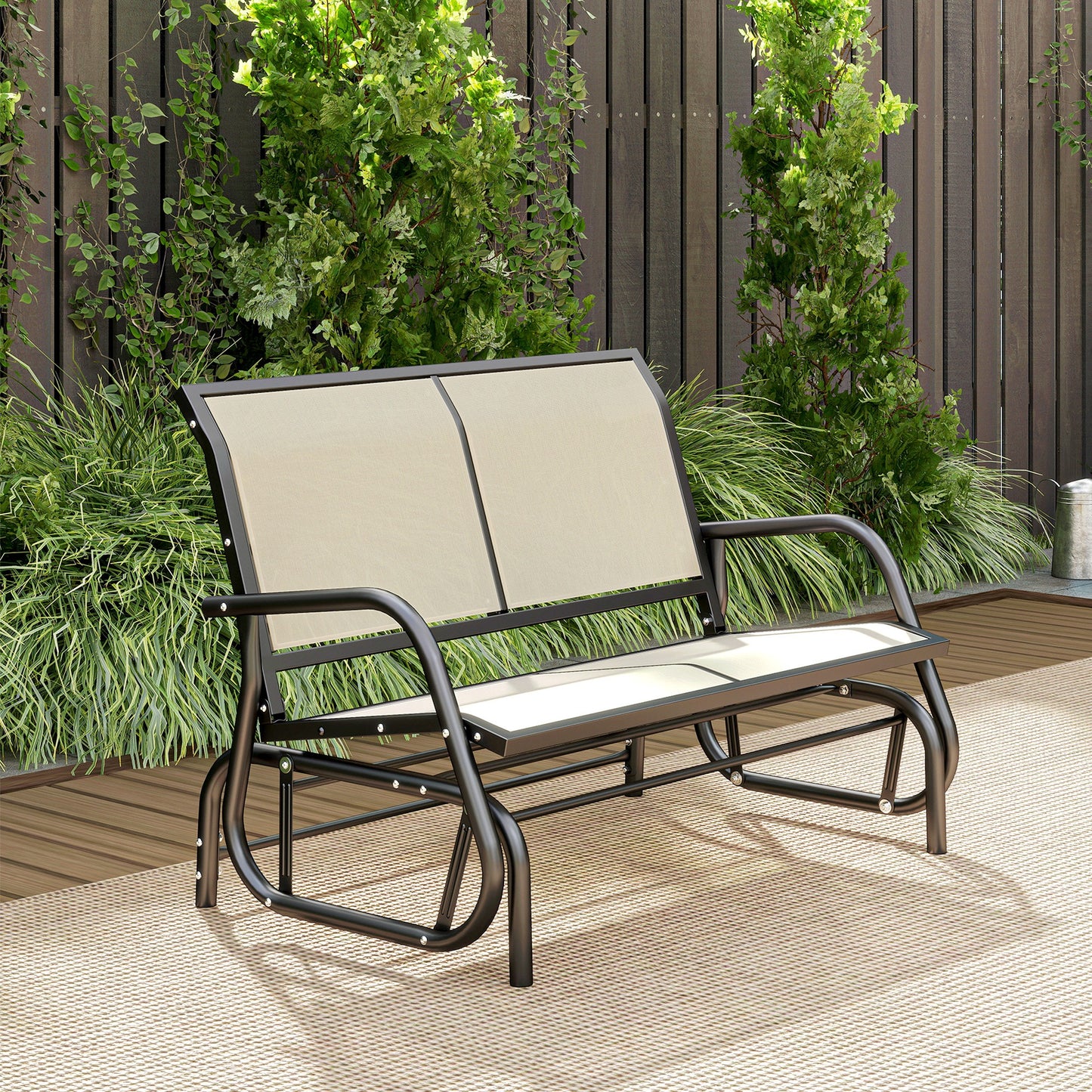 2-Person Outdoor Glider Bench - Beige Double Swing Chair