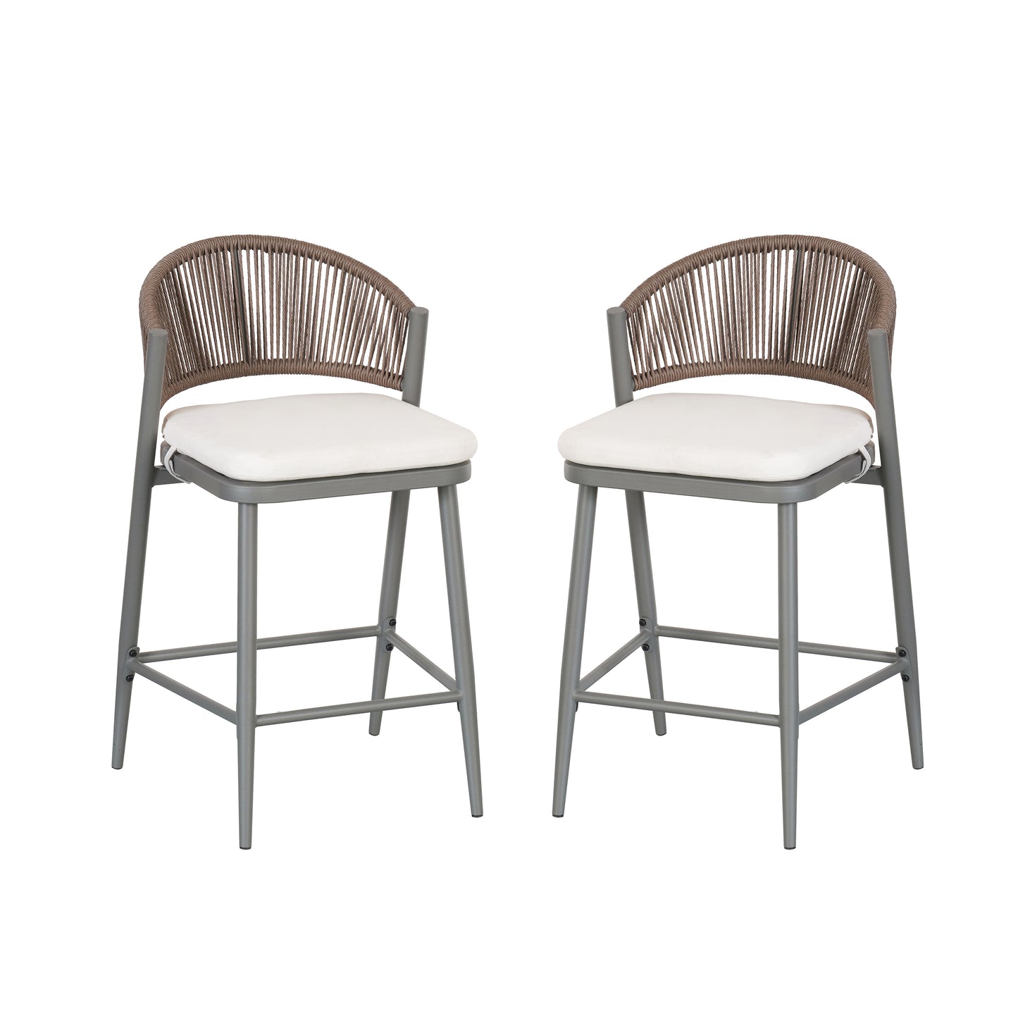 Outdoor 26 Seat Height Metal Frame Counter Stools With PE Rattan