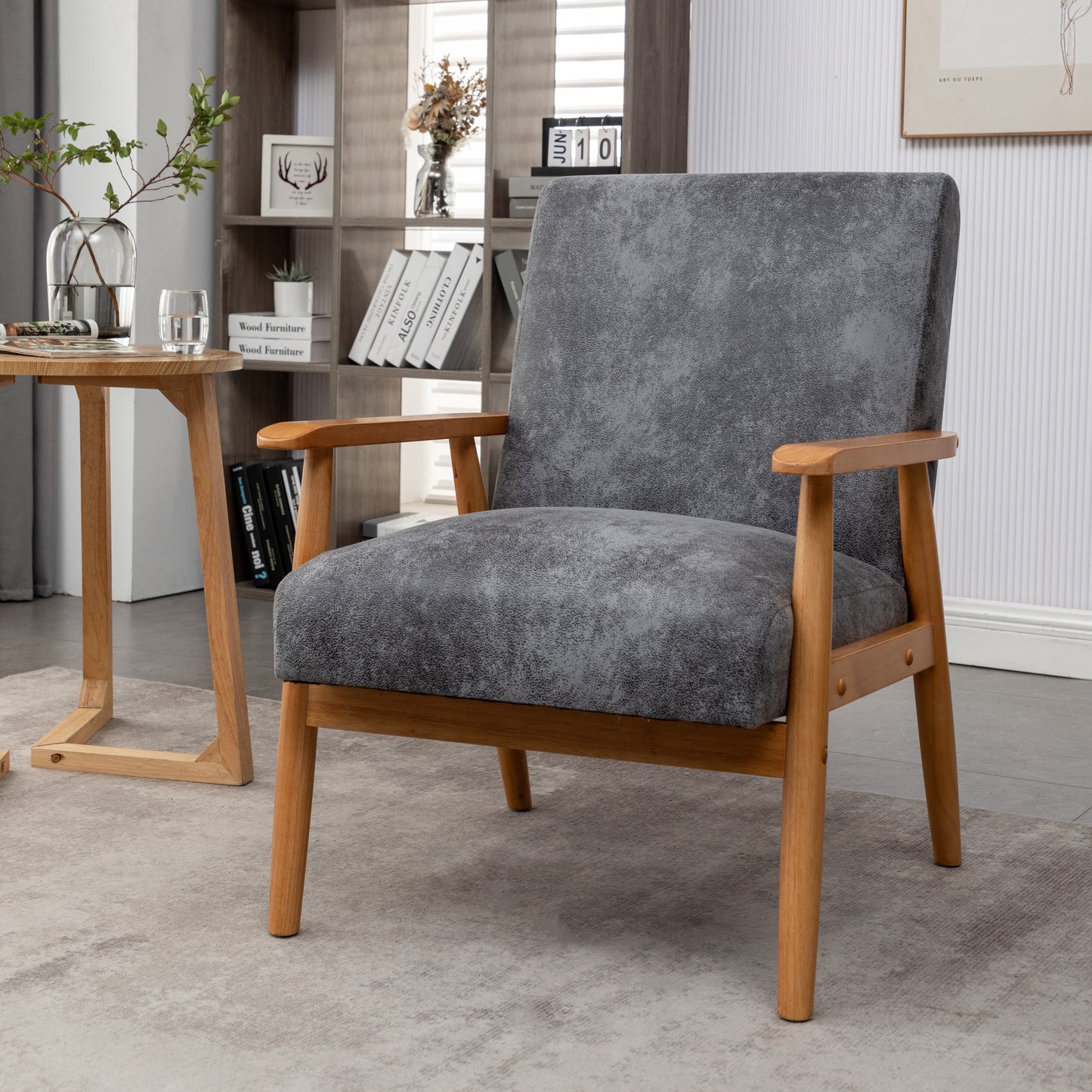 25.38 Wide Classic Mid-Century Modern Arm Chair, Grey