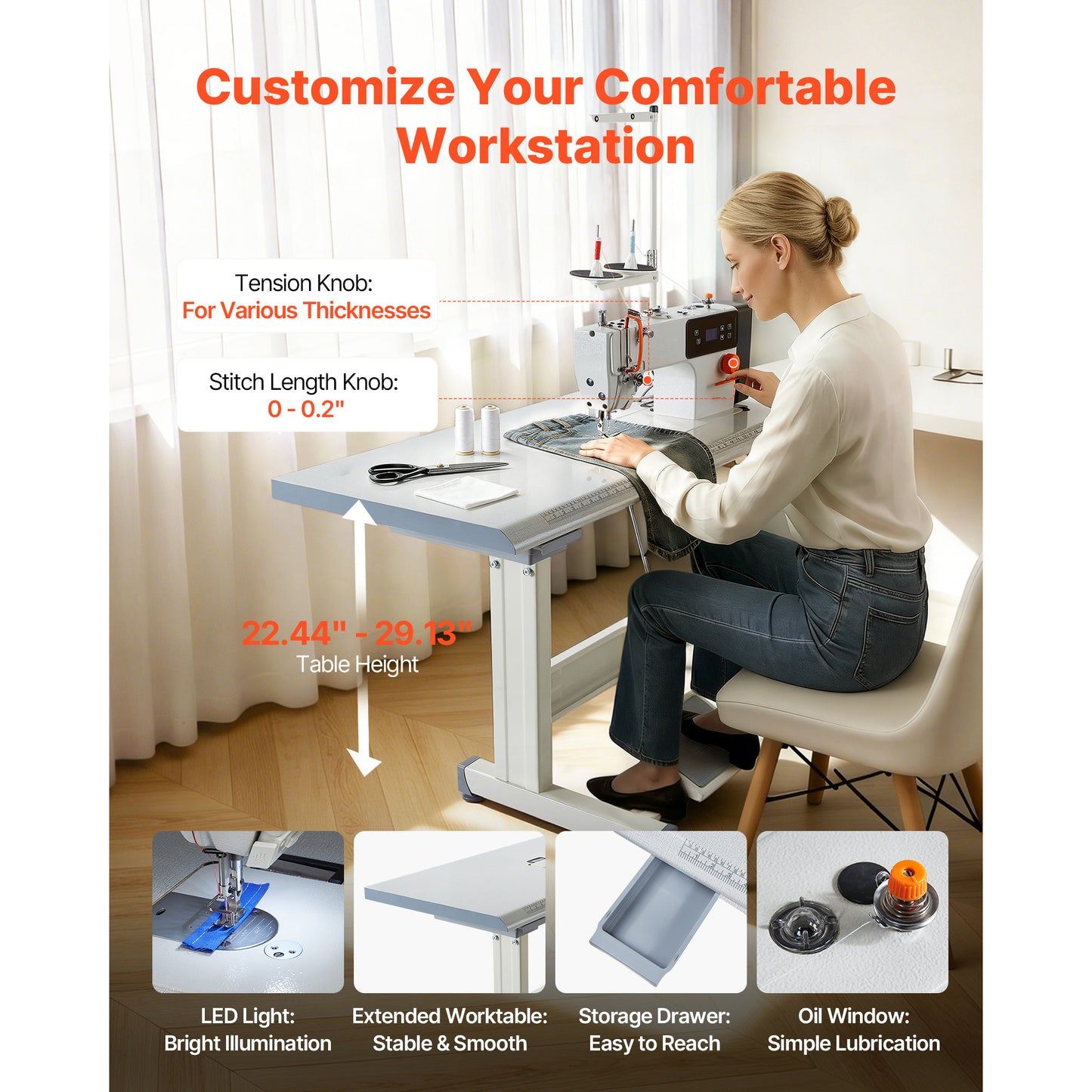 Industrial Sewing Machine 550W Lockstitch Set with Servo Motor & Table Stand