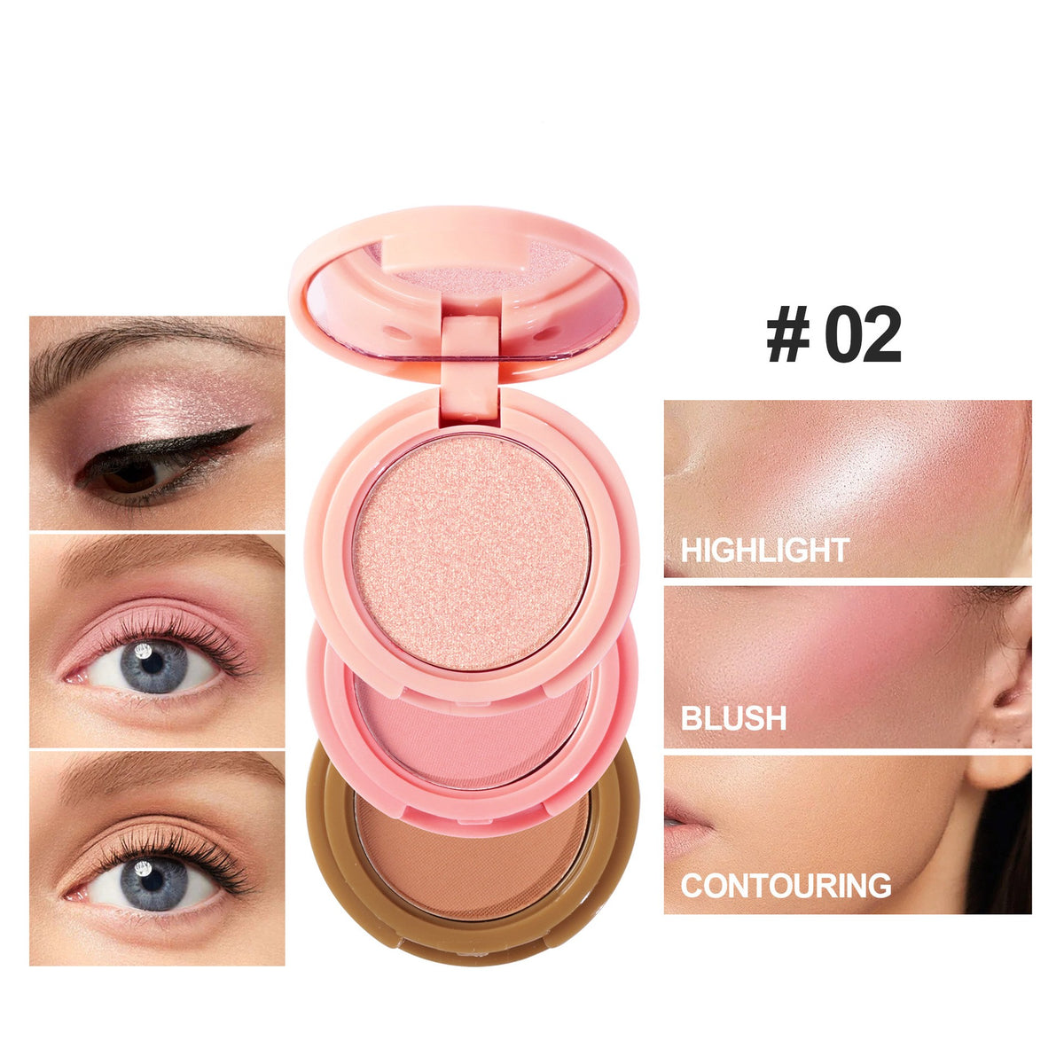 High Gloss Powder Blusher Face Makeup 3-in-1 All-in-One Disc