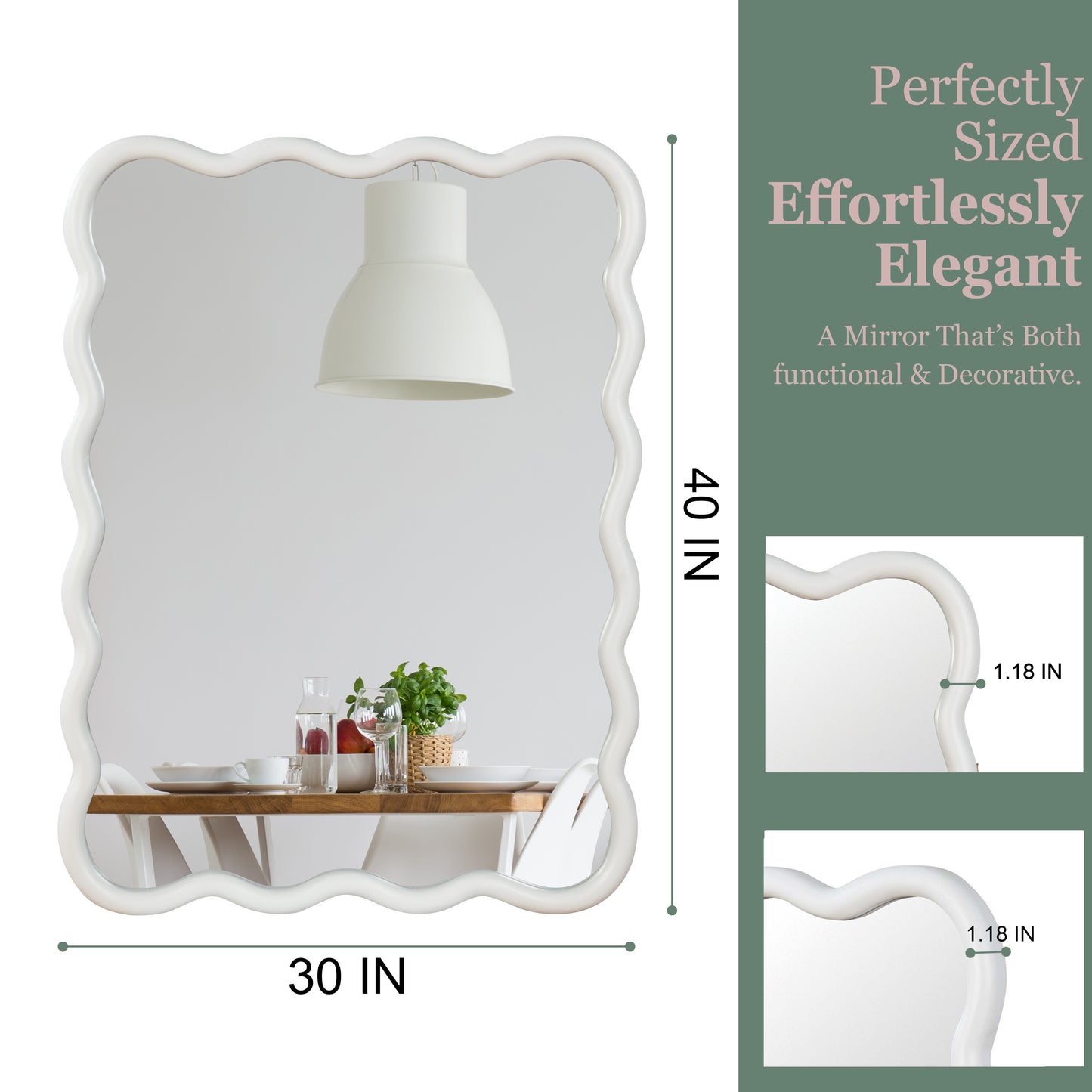 30x40 Wavy Rectangle Solid Wood Frame Decorative Mirror - White