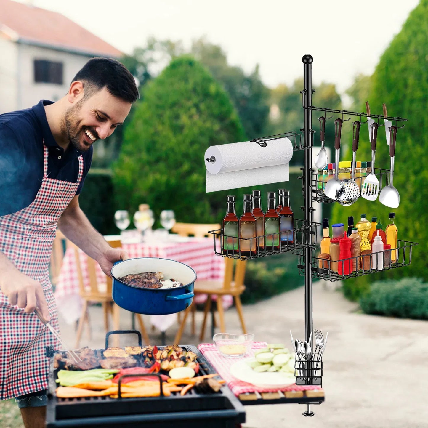 Vertical BBQ Utensil Caddy with Paper Towel Holder - Black