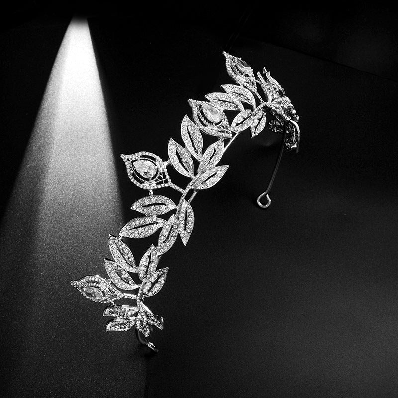 Silver Zircon Bride Crown Headdress