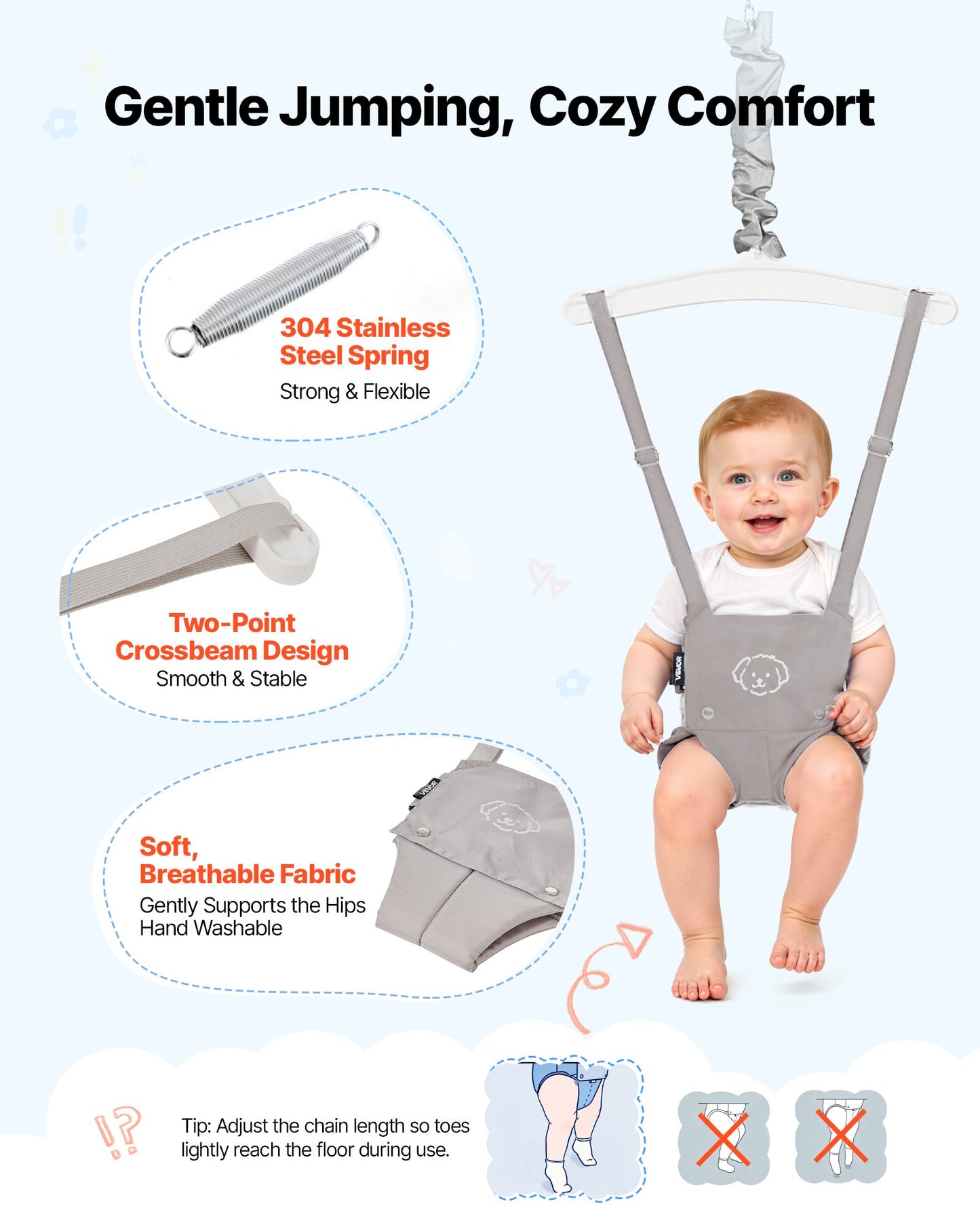 Toddler Swing and Jumper Set - 2-in-1 Indoor Outdoor Play Equipment - Gray