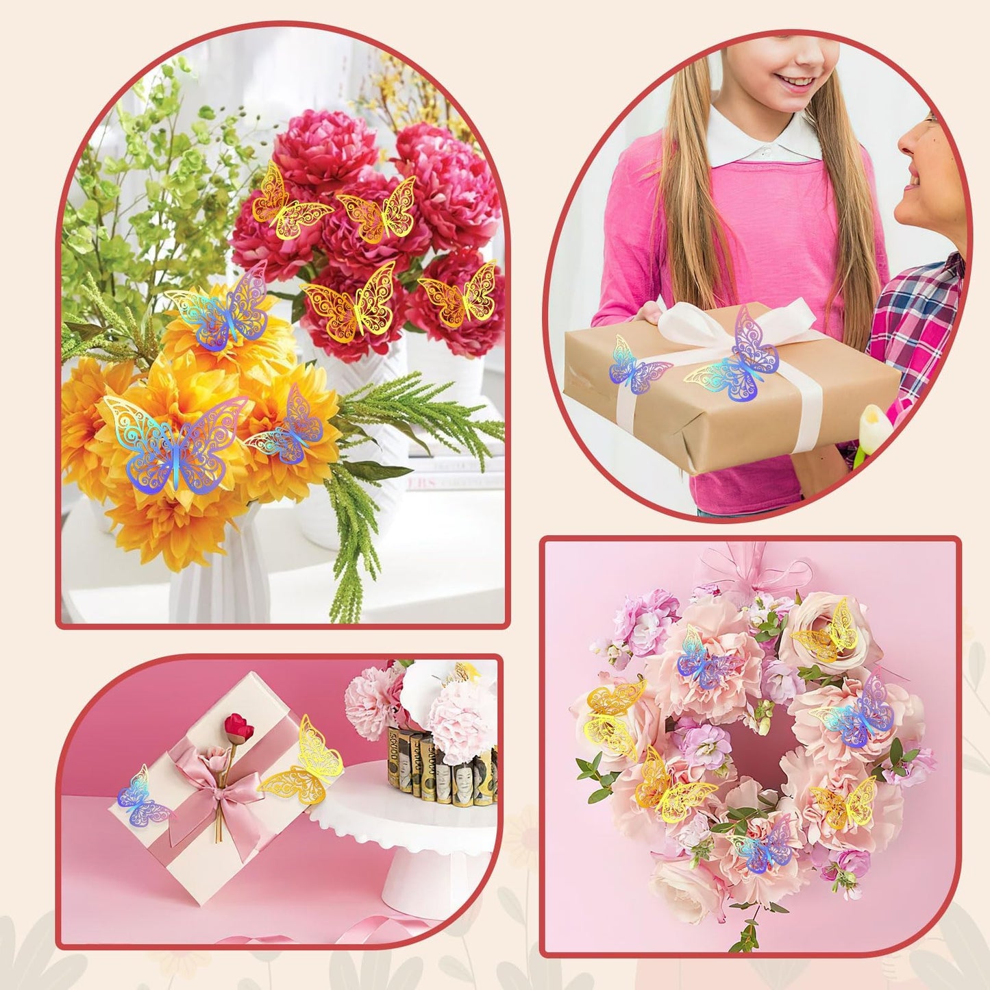 Flower Bouquet Accessories Set - 24pcs Butterflies & Crowns