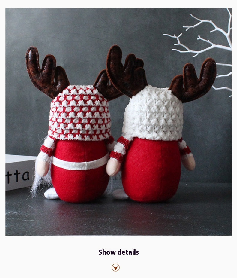 Christmas Antler Faceless Old Man Doll Decor for Holiday Festive Home