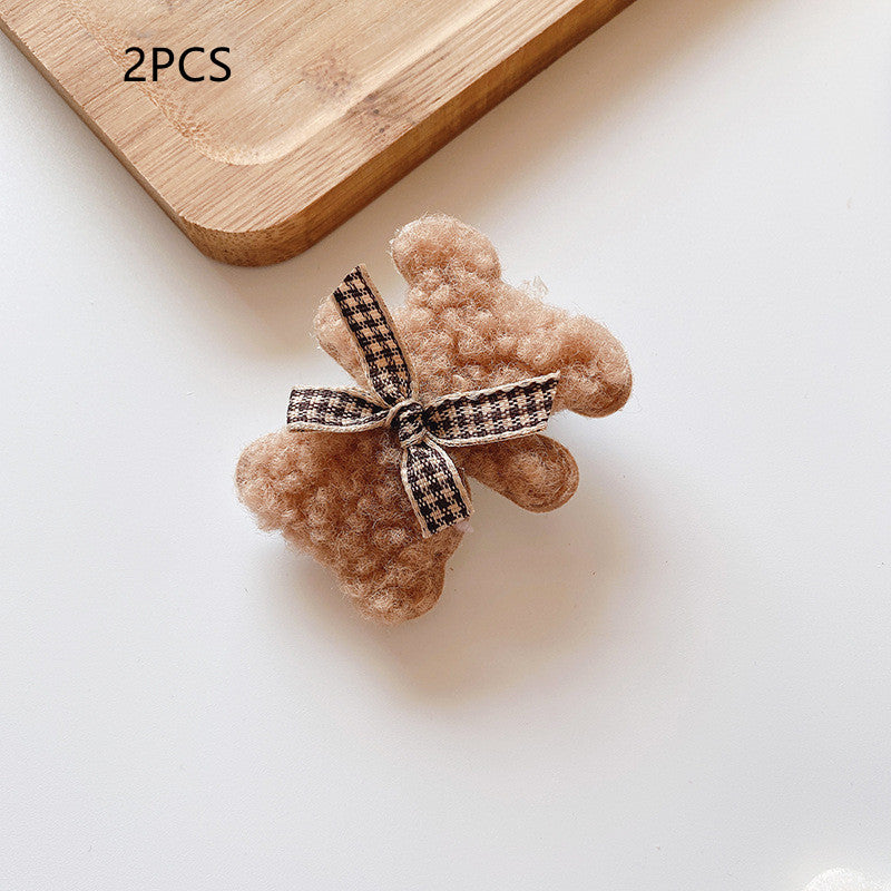 Kids Plush Bear Hair Clips Set - Autumn Winter Colorful Hair Accessories